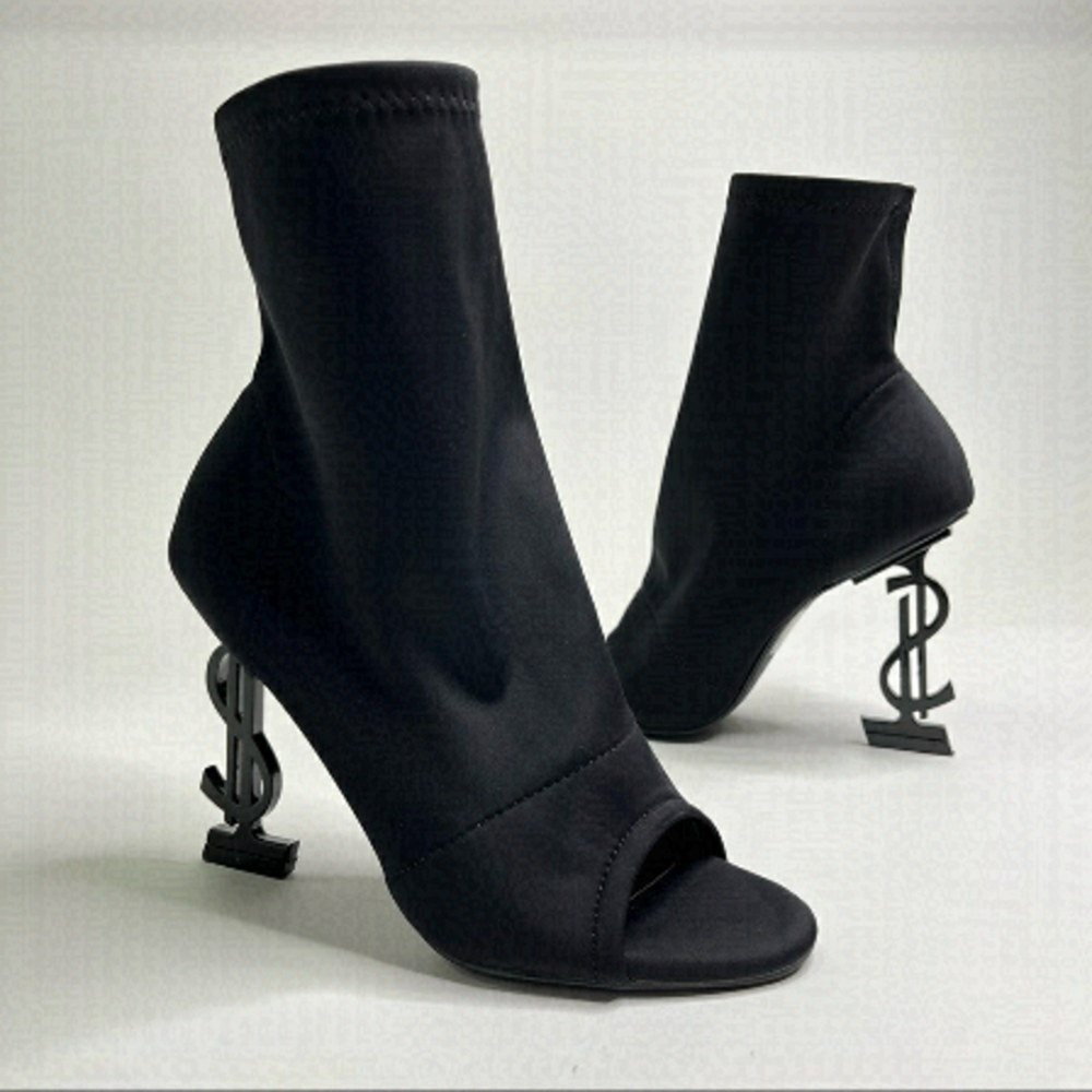 Cape Robbin Black Peep-Toe Sock Booties with Sculpted Logo Heel